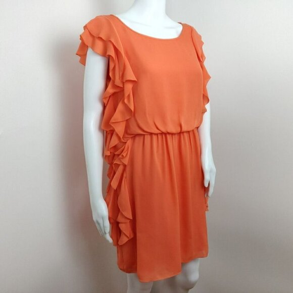Tibi Silk Ruffle Dress Size 8 Orange Coral Sleeveless Lined Feminine Flowy - Picture 4 of 12
